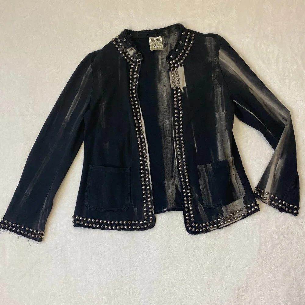 Vocal USA Punk Studded Soft Jacket Distressed Raw Hem Bikercore - Picture 1 of 5